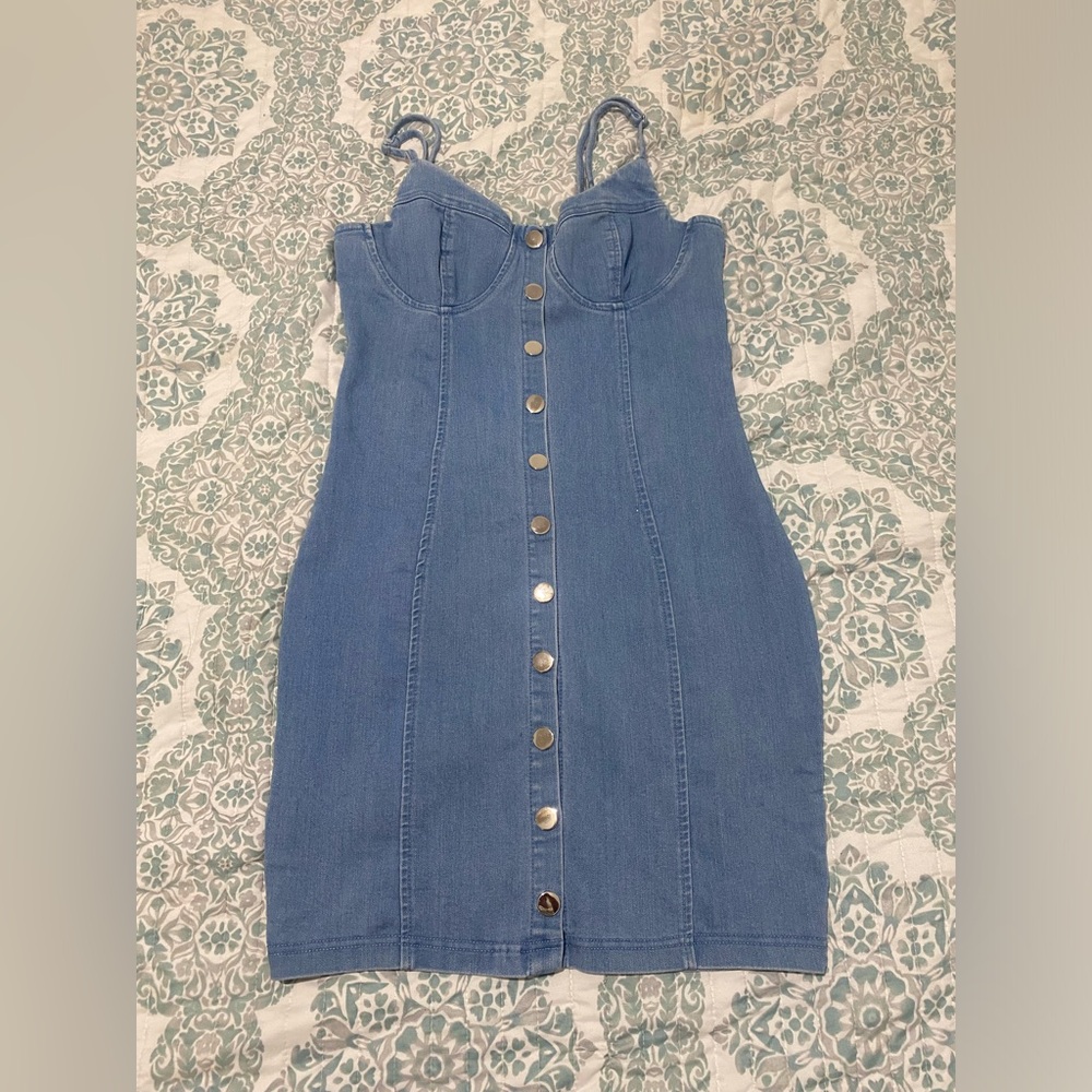 Blue button dress: Medium